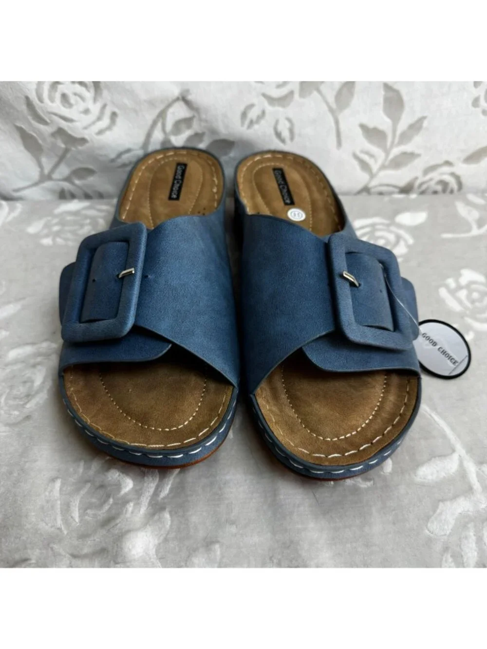 Hamden Platform Slide Sandal Blue With Buckle & Stitch Size 9.5 Good Choice - Picture 4 of 7